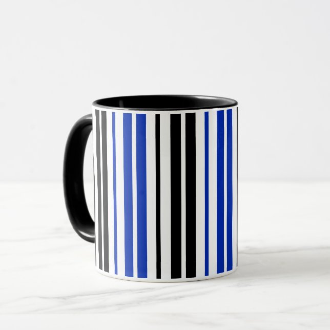 Blue Black White Stripes Pattern Design  Mugg (Framsida vänster)