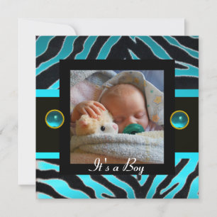 BLUE BLACK WHITE ZEBRA PÄLS Monogram fotomall Inbjudningar