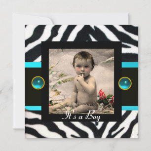 BLUE BLACK WHITE ZEBRA PÄLS Monogram fotomall Inbjudningar