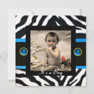 BLUE BLACK WHITE ZEBRA PÄLS Monogram fotomall Inbjudningar