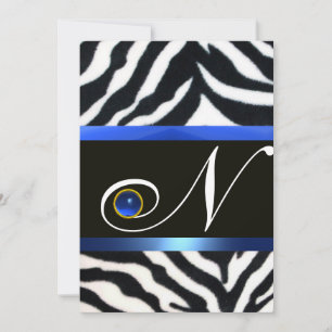 BLUE BLACK WHITE ZEBRA PÄLS MONOGRAM,Sapphire Inbjudningar
