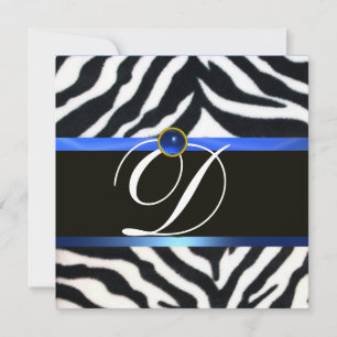 BLUE BLACK WHITE ZEBRA PÄLS MONOGRAM,Sapphire Inbjudningar