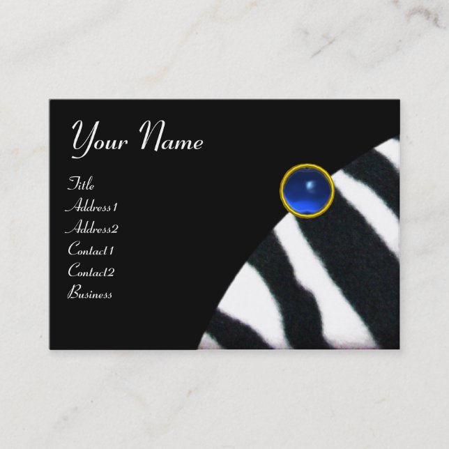 BLUE BLACK WHITE ZEBRA PÄLS MONOGRAM, Sapphire Visitkort (Framsida)