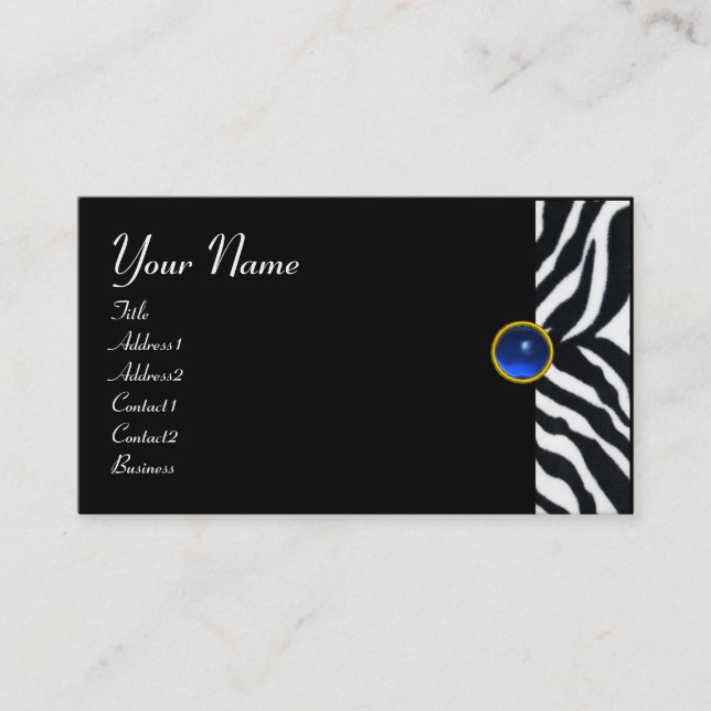 BLUE BLACK WHITE ZEBRA PÄLS MONOGRAM, Sapphire Visitkort (Framsida)