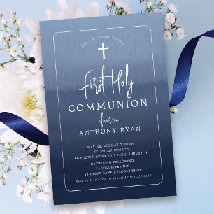 Blue Blessings First Communion-inbjudan Inbjudningar