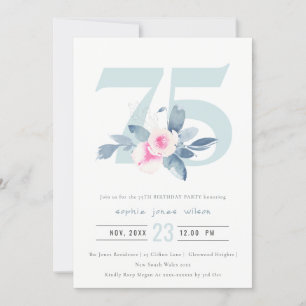 BLUE BLOMMIGT 75:E ANY AGE BIRTHDAY INBJUDNINGAR