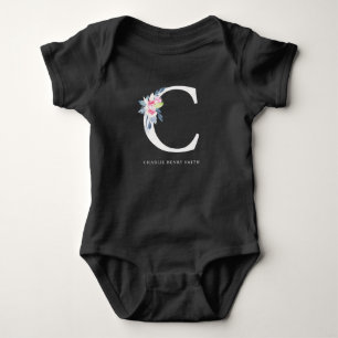 BLUE BLOMMIGT ALFABETS NAMN BREV C T SHIRT