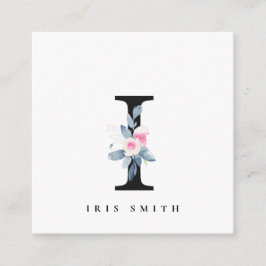 BLUE BLOMMIGT ALFABETS NAMN BREV I FYRKANTIGT VISITKORT