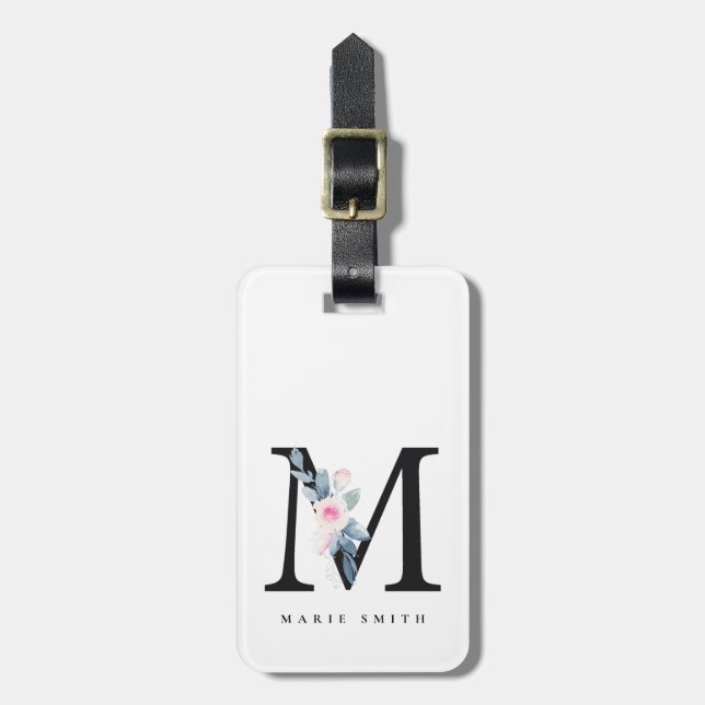  BLUE BLOMMIGT ALFABETS NAMN BREV M BAGAGEBRICKA (Vertikal Framsida)