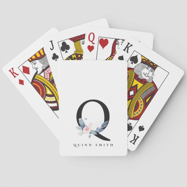  BLUE BLOMMIGT ALFABETS NAMN BREV Q CASINOKORT (Baksidan)