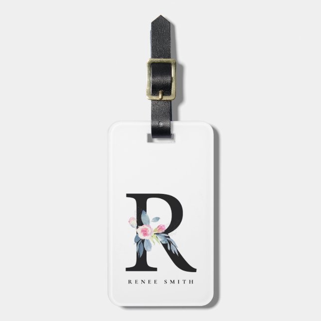  BLUE BLOMMIGT ALFABETS NAMN BREV R BAGAGEBRICKA (Vertikal Framsida)