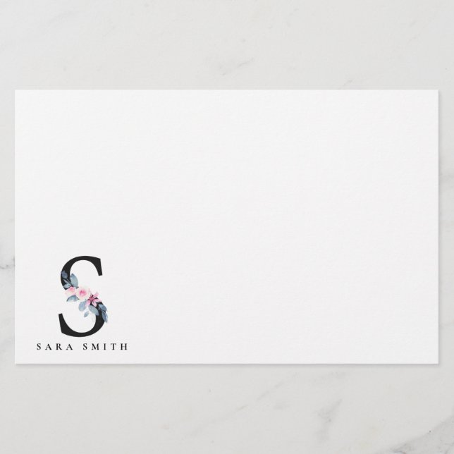  BLUE BLOMMIGT ALFABETS NAMN BREV S BREVPAPPER (Framsida)