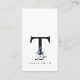 BLUE BLOMMIGT ALFABETS NAMN BREV T VISITKORT