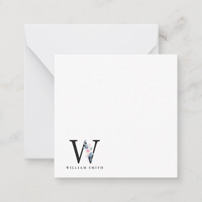  BLUE BLOMMIGT ALFABETS NAMN BREV W ANTECKNINGSKORT (Framsida)