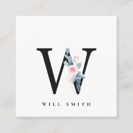  BLUE BLOMMIGT ALFABETS NAMN BREV W FYRKANTIGT VISITKORT