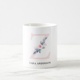 BLUE BLOMMIGT ALFABETS NAMN BREV Z KAFFEMUGG