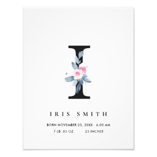 BLUE BLOMMIGT ALPHABET NAMN I BABY BIRTH STATER FOTOTRYCK