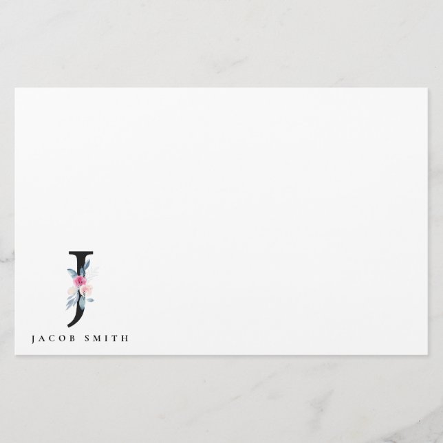  BLUE BLOMMIGT ALPHABETS NAMN BREV J BREVPAPPER (Framsida)