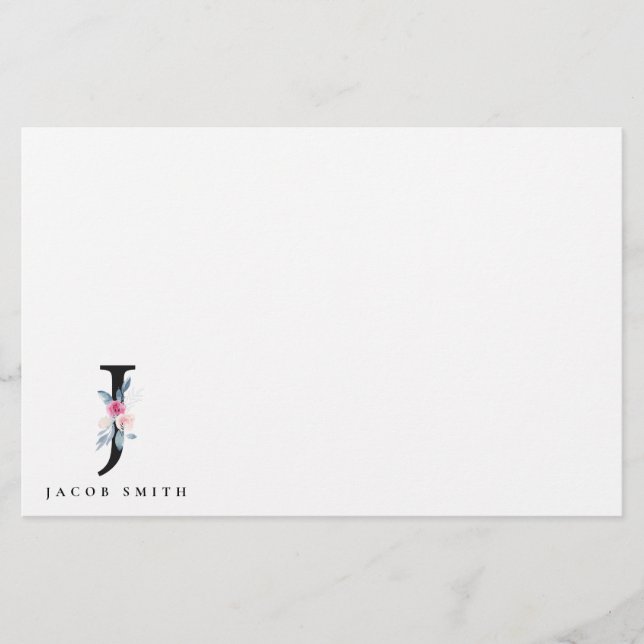  BLUE BLOMMIGT ALPHABETS NAMN BREV J BREVPAPPER (Framsida)