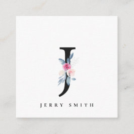 BLUE BLOMMIGT ALPHABETS NAMN BREV J FYRKANTIGT VISITKORT