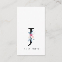 BLUE BLOMMIGT ALPHABETS NAMN BREV J VISITKORT