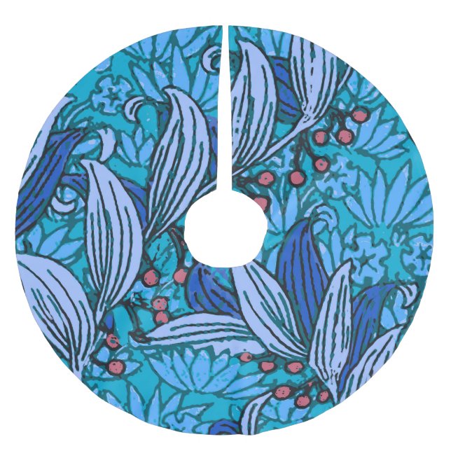 Blue Blommigt Antique Boho Modern Julgransmatta Borstad Polyester (Framsidan)