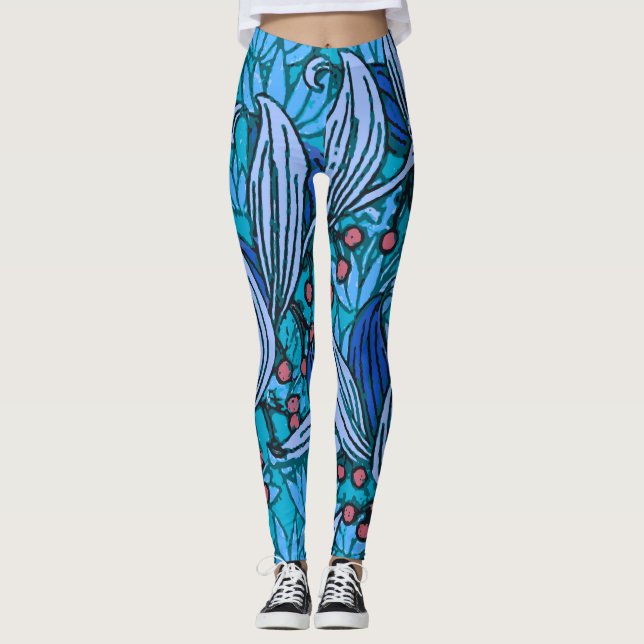 Blue Blommigt Antique Boho Modern Leggings (Framsida)