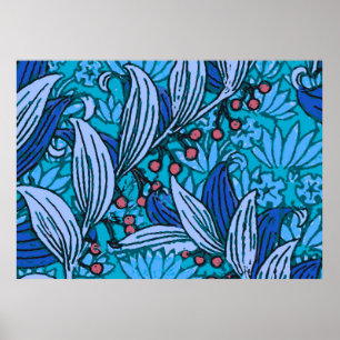 Blue Blommigt Antique Boho Modern Poster