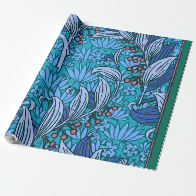 Blue Blommigt Antique Boho Modern Presentpapper (Utrullad)