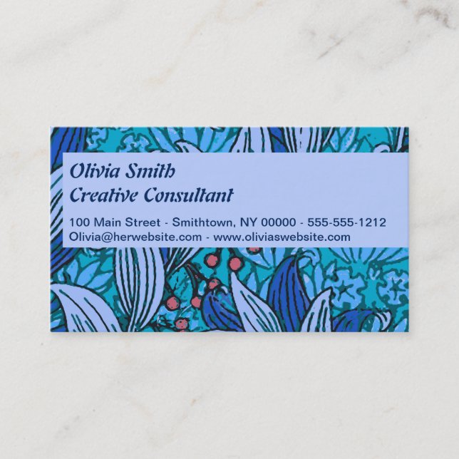 Blue Blommigt Antique Boho Modern Visitkort (Framsida)