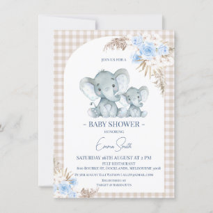 Blue Blommigt Arch Elephant Baby Shower Inbjudningar