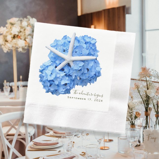 Blue Blommigt Äventyr Begins Bröllop Napkins Pappersservett (Skapare uppladdad)