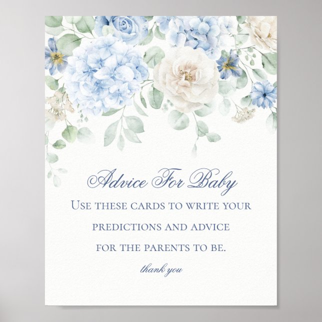 Blue Blommigt Baby i Bloom Advice for Baby Shower Poster (Framsidan)
