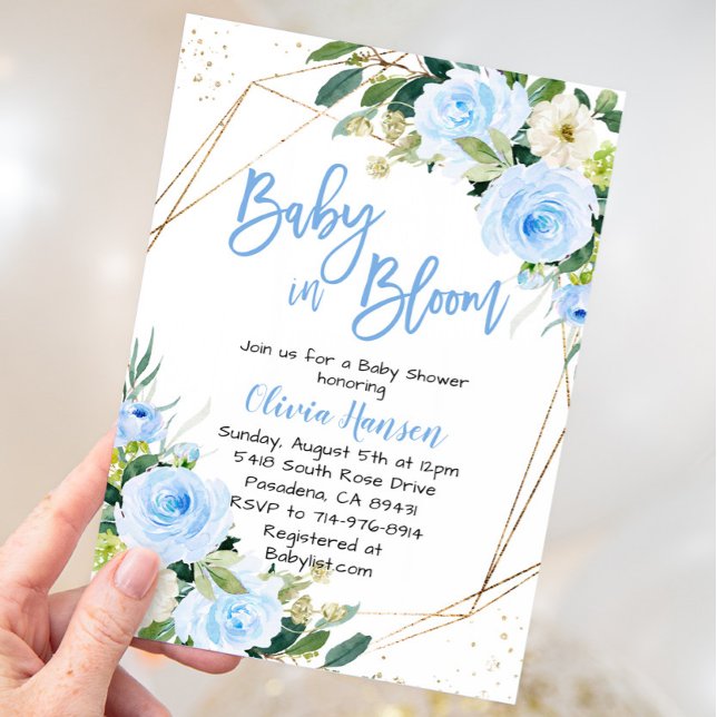 Blue Blommigt Baby i Bloom Baby Shower Inbjudningar (Skapare uppladdad)