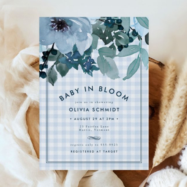 Blue Blommigt Baby i Bloom Gingham Boy Shower (Skapare uppladdad)
