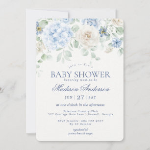 Blue Blommigt Baby i Bloom Hydrangea Baby Shower Inbjudningar