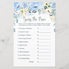 Blue Blommigt Baby Shower Game Gissa Pris
