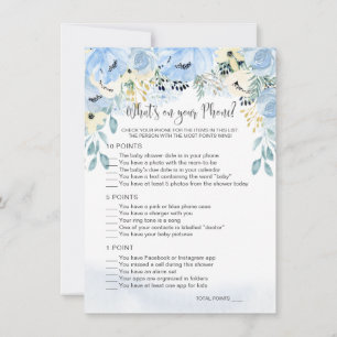 Blue Blommigt Baby Shower What's on Your Mobil Gam Inbjudningar