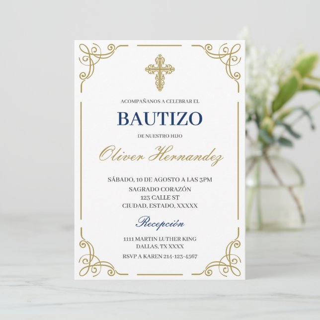 Blue Blommigt Bautizo Spansk inbjudan (Stående Fram)