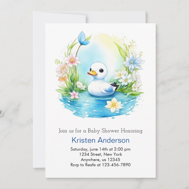 Blue Blommigt Blissful Anka Boy Baby Shower Inbjudningar (Framsida)