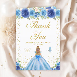 Blue Blommigt Blonde Hair Girl Födelsedagsfest Tack Kort