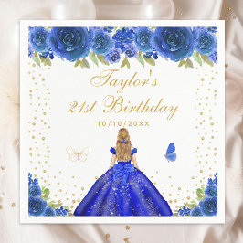 Blue Blommigt Blonde Hair Princess Födelsedagsfest Pappersservett