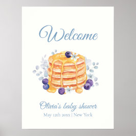 Blue Blommigt Blueberry Pancake Baby Shower Välkom Poster