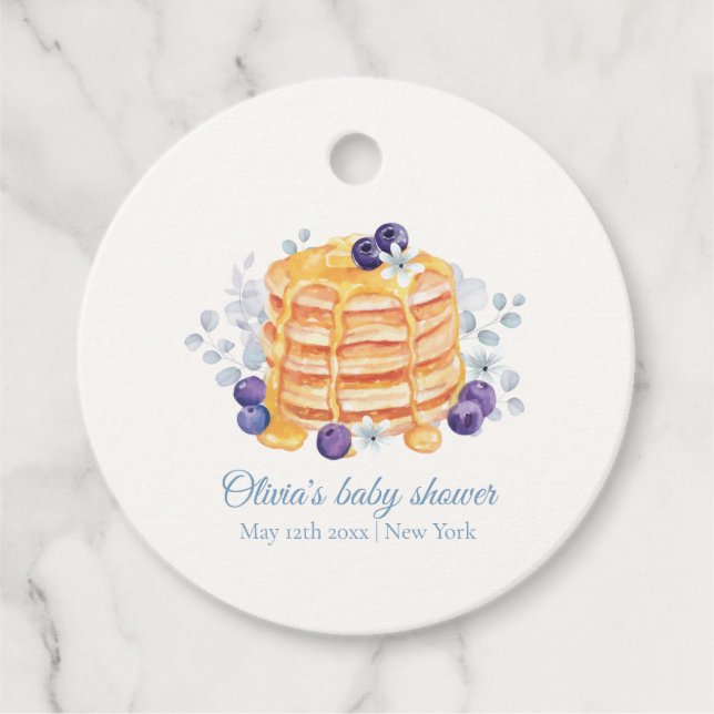 Blue Blommigt Blueberry Pancake Brunch Baby Shower Gåvor Etiketter (Framsida)