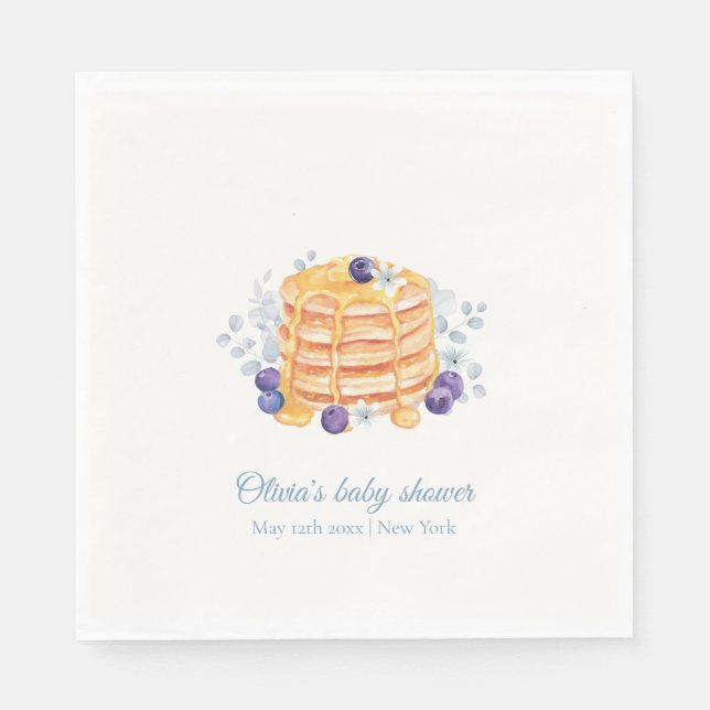 Blue Blommigt Blueberry Pancake Brunch Baby Shower Pappersservett (Framsidan)