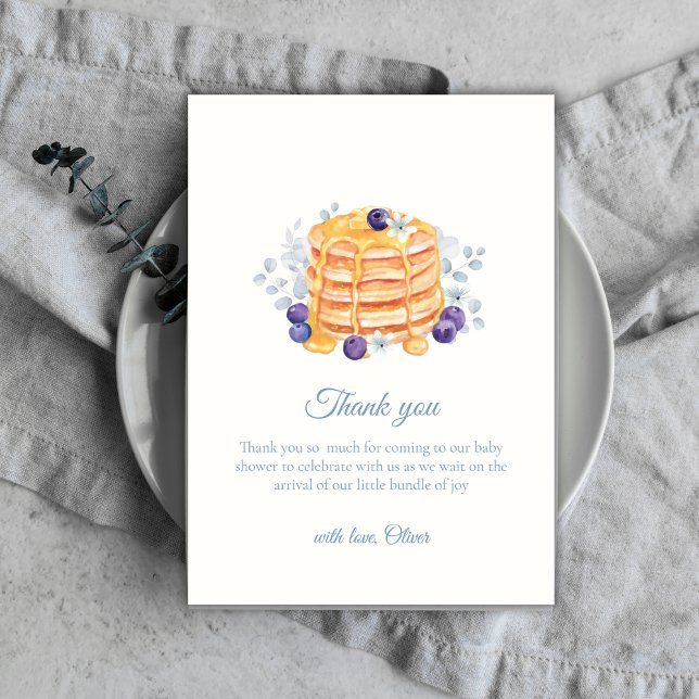 Blue Blommigt Blueberry Pancake Brunch Baby Shower Tack Kort (Blue Floral Blueberry Pancake Brunch Baby Shower Thank You Card)