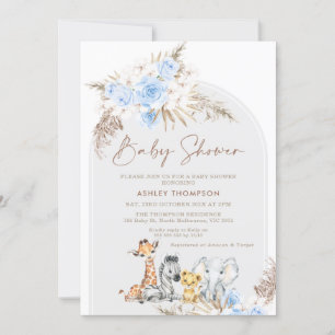 Blue Blommigt Boho Arch Safari Baby Shower Inbjudningar