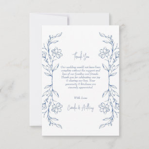 Blue Blommigt Boho Side Gräns Bröllop Tack Kort