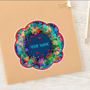 Blue Blommigt Boho Trendig Namn Inspiritivity Stic Klistermärken