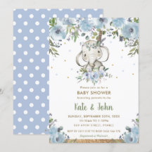 Blue Blommigt Boho Tribal Elephant Boy Shower